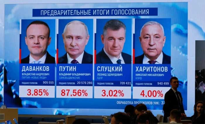 Kết quả kiểm phiếu của 4 ứng cử viên Tổng thống Nga trong cuộc bầu cử tháng 3/2024.