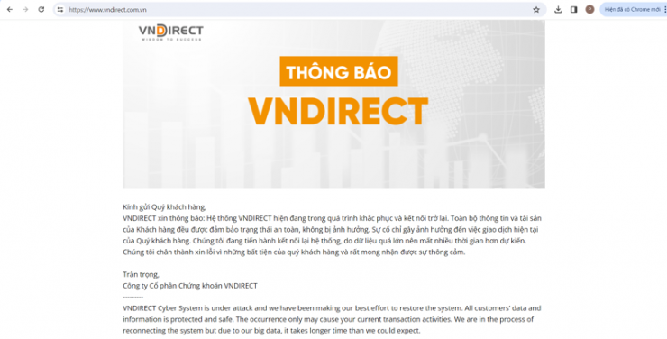 Ảnh chụp màn hình website của VNDIRECT vào chiều 25-3.