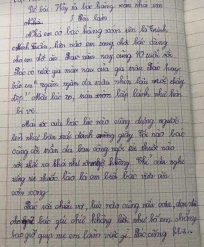 Cười đau ruột với bài văn tả bác hàng xóm của học sinh tiểu học: Đọc câu cuối chắc bác cấm cửa con suốt đời! - Ảnh 2.