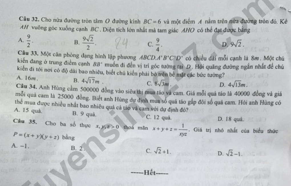 Đề thi, đáp án môn toán, tiếng Anh Trường chuyên Xã hội và Nhân văn Hà Nội - 4