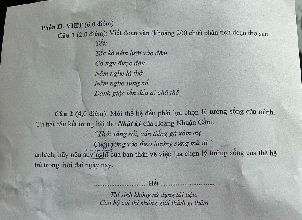 Đề thi ngữ văn vào lớp 10 THPT chuyên Khoa học Xã hội và Nhân văn Hà Nội - 2