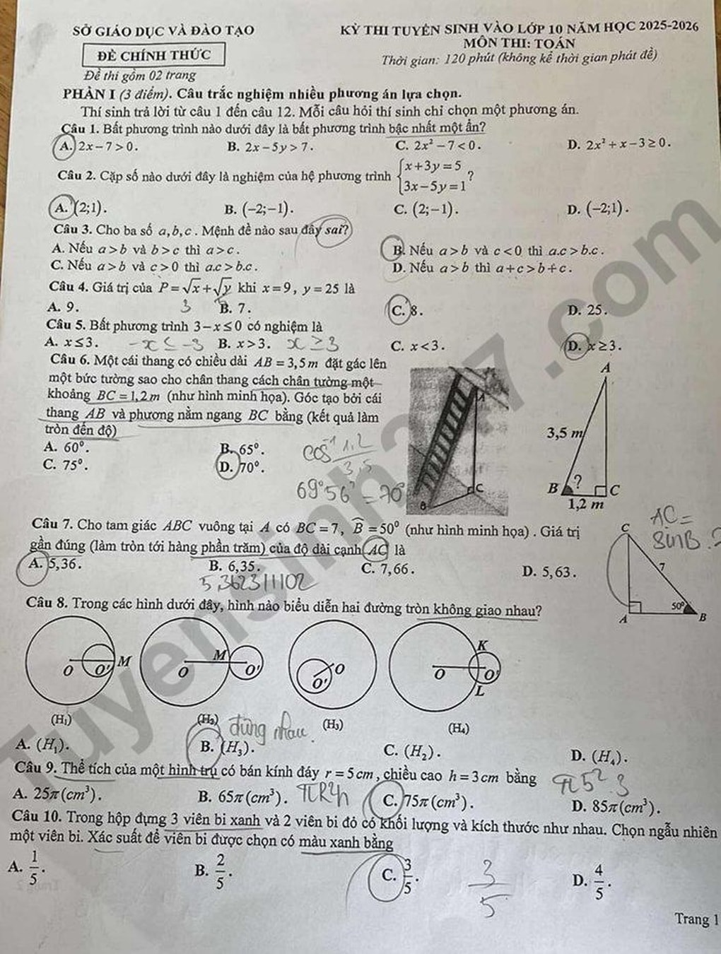 Đề và đáp án môn toán thi lớp 10 năm 2025 tỉnh Bình Dương - 1