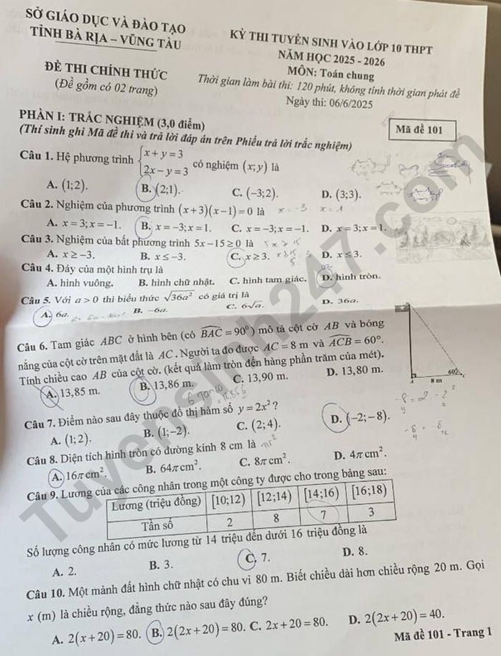 Đáp án tất cả các môn thi vào lớp 10 năm 2025 của tỉnh Bà Rịa - Vũng Tàu - 1