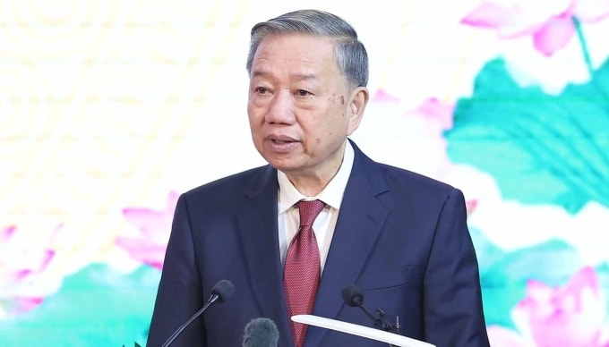 Tổng Bí thư Tô Lâm phát biểu tại lễ kỷ niệm 110 năm ngày sinh cố Tổng Bí thư Nguyễn Văn Linh, ngày 1/7. Ảnh: TTXVN