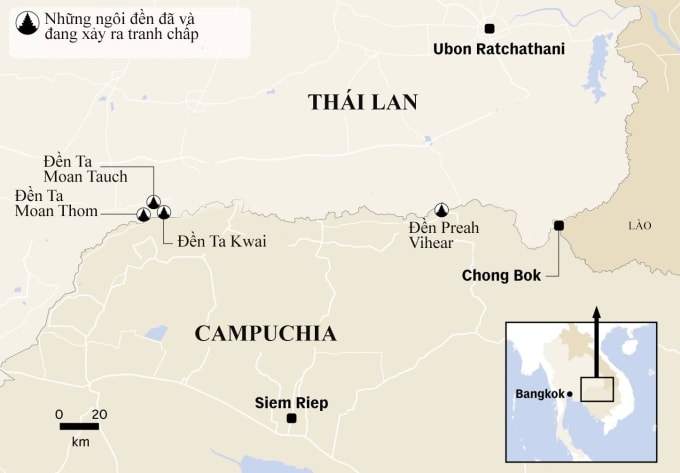Biên giới Thái Lan - Campuchia. Đồ họa: CNA