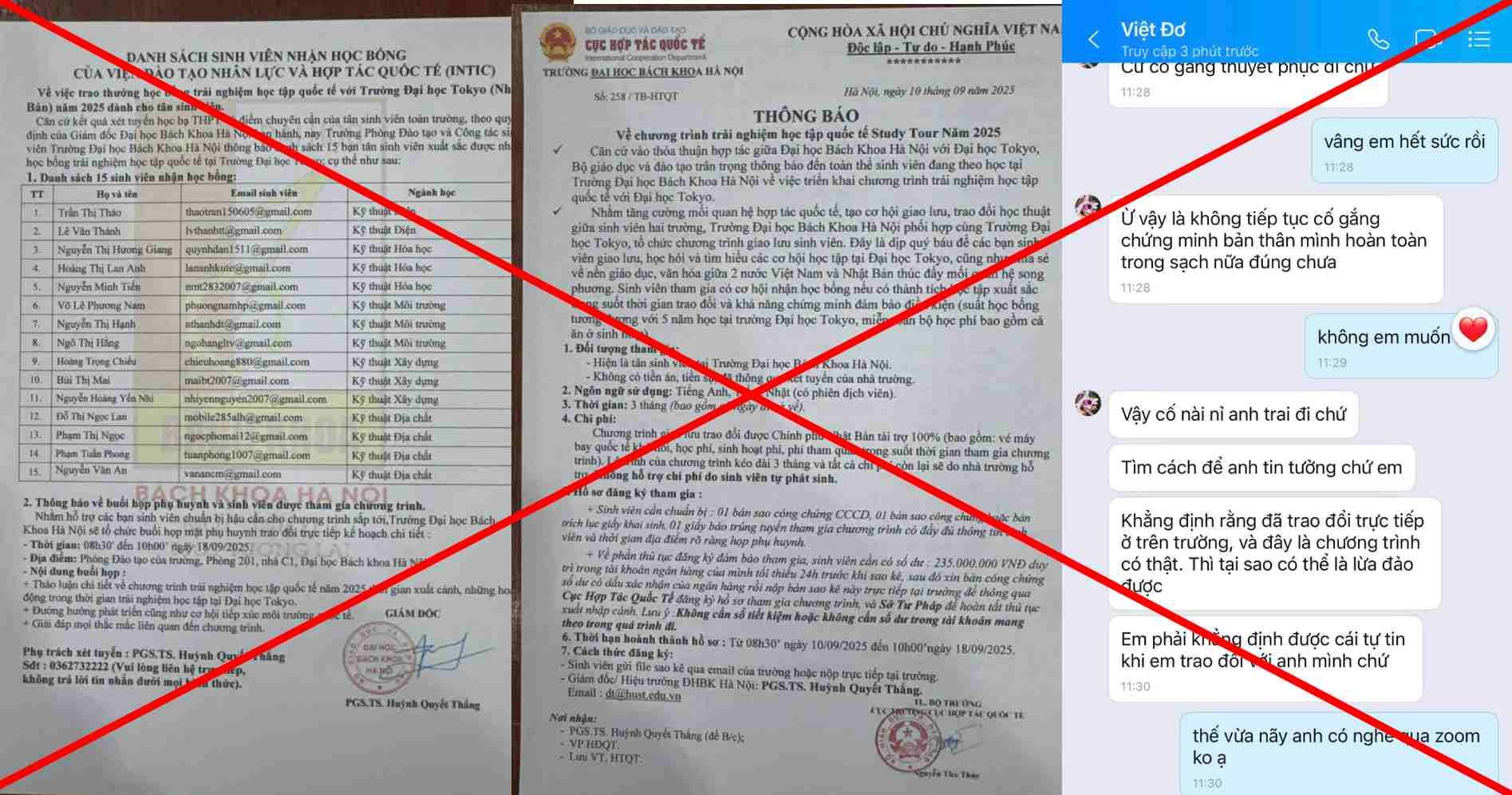Văn bản giả mạo thông báo về học bổng mà Bình nhận được. Ảnh: Nhân vật cung cấp