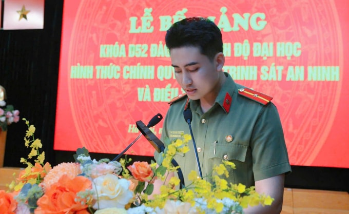 Công phát biểu tri ân trong lễ bế giảng Học viện An ninh nhân dân hồi tháng 4. Ảnh: Nhân vật cung cấp
