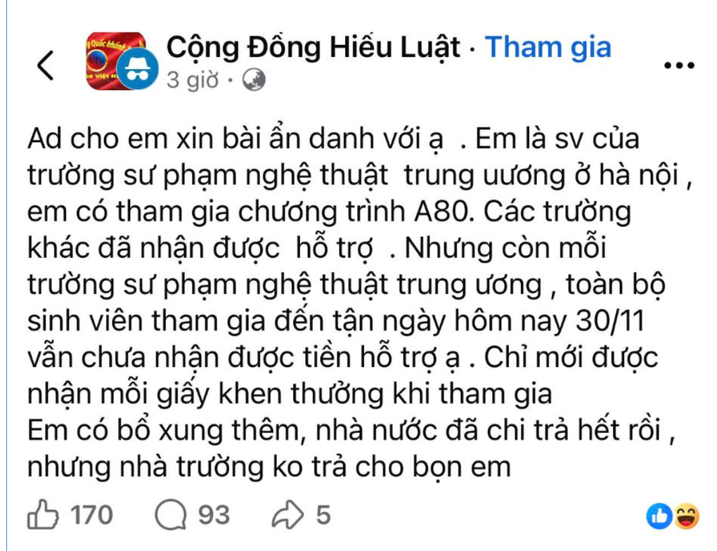 Một trường bị phản ánh chưa trả tiền A80 cho sinh viên, hiệu trưởng nói gì? - 1