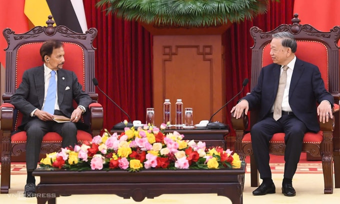 Tổng Bí thư Tô Lâm và Quốc vương Brunei Darussalam Haji Hassanal Bolkiah tại Trụ sở Trung ương Đảng ngày 30/11. Ảnh: Giang Huy