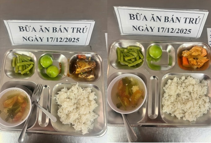 Suất ăn trưa ngày 17/12 tại trường THPT được chụp lưu mẫu. Ảnh: Nhà trường cung cấp