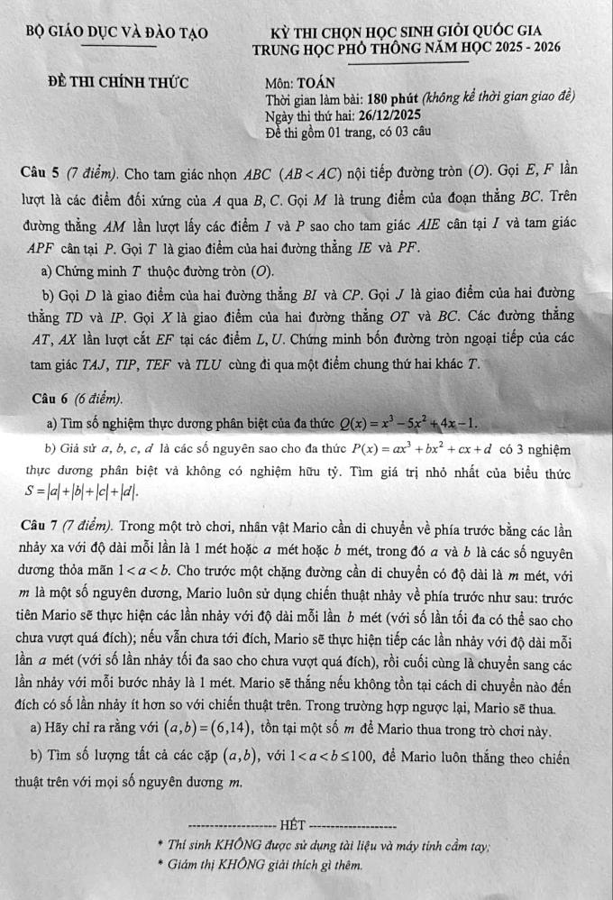Đề và lời giải môn Toán thi học sinh giỏi quốc gia ngày 2
