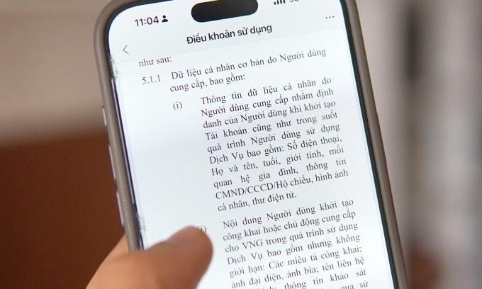 Điều khoản sử dụng của một nền tảng nhắn tin tại Việt Nam, trong đó có nêu thông tin giấy tờ tuỳ thân, tháng 12/2025. Ảnh: Lưu Quý