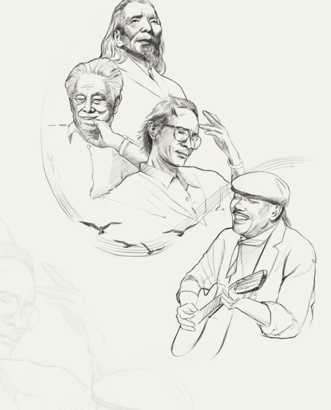 Poster chương trình Về đây bốn cánh chim trời, vinh danh các nhạc sĩ Văn Cao, Phạm Duy, Trịnh Công Sơn, Trần Tiến. Ảnh: Ngọc Việt