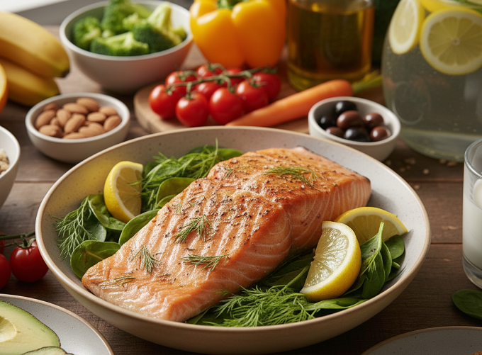 Thực phẩm chứa nhiều chất béo tốt hỗ trợ giảm cân hiệu quả. Ảnh được tạo bởi AI
