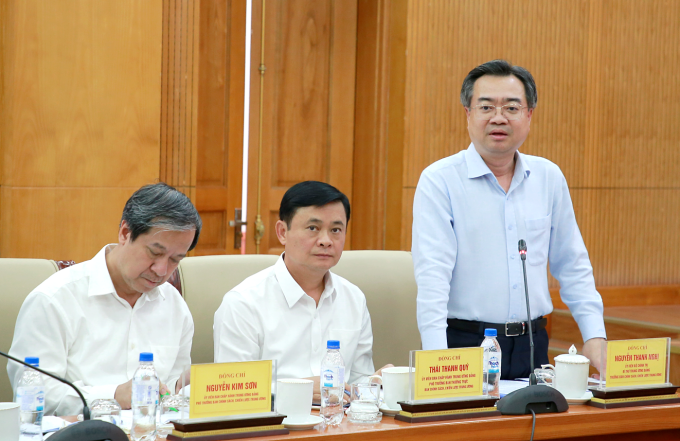 Từ phải: Trưởng ban Chính sách, chiến lược Trung ương Nguyễn Thanh Nghị và hai Phó ban Thái Thanh Quý, Nguyễn Kim Sơn, tại cuộc làm việc chiều 2/3. Ảnh: Cổng thông tin Đảng Cộng sản