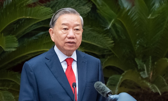 Tổng Bí thư Tô Lâm phát biểu khai mạc hội nghị Trung ương 2 khóa 14, sáng 23/3. Ảnh: Phạm Thắng