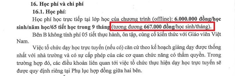 Mức thu học phí language link trường Gia Thượng