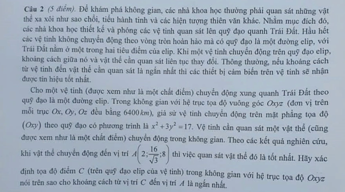 Bài Toán thực tế trong đề thi học sinh giỏi quốc gia môn Toán ngày 1, tháng 12/2025. Ảnh: Giáo viên cung cấp