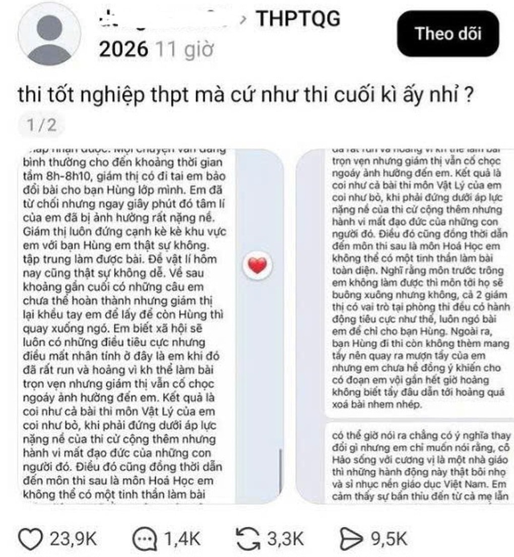 Xác minh phản ánh giám thị gợi ý học sinh cho bạn xem bài thi - 1