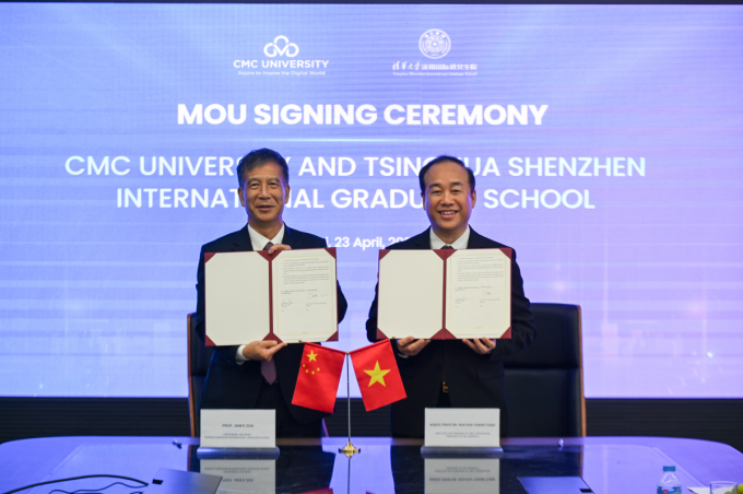 Trường Đại học CMC ký kết hợp tác với Trường Quốc tế sau đại học Thanh Hoa Thâm Quyến thuộc Đại học Thanh Hoa. Ảnh: CMC