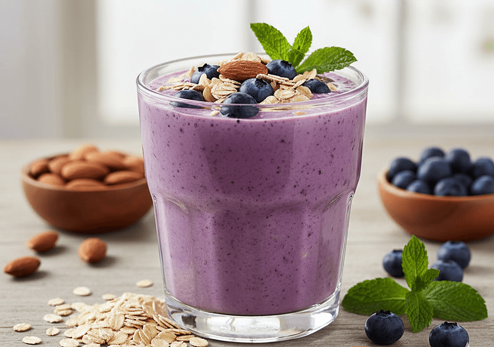 Sinh tố việt quất giàu chất xơ, protein. Ảnh: AI