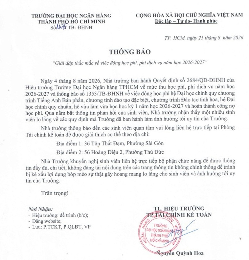 Sinh viên phản ứng khoản phạt 15 triệu: ĐH Ngân hàng TPHCM thông báo khẩn - 1