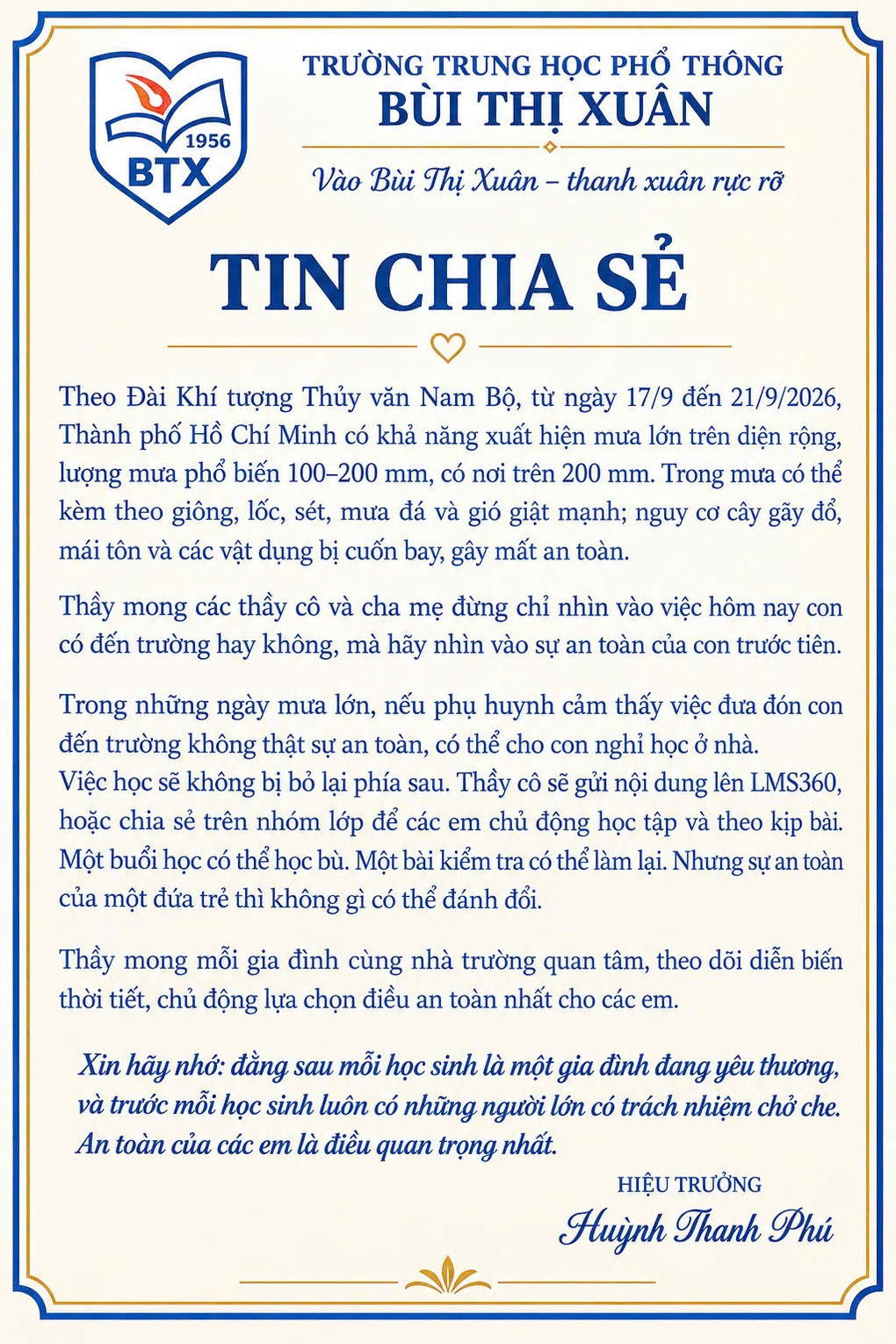 Hiệu trưởng ở TPHCM: “Coi học trò như người nhà sẽ biết cách bảo vệ các em” - 1