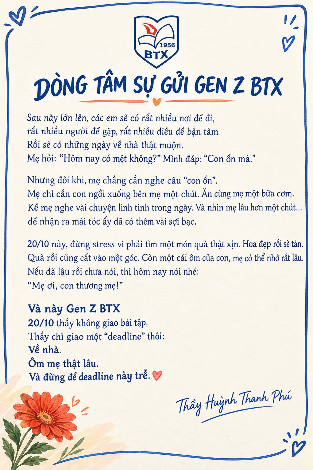 Bài tập đặc biệt ngày 20/10 của hiệu trưởng khiến học trò khó lòng làm ngơ - 1