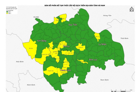 Hà Nam: Bản đồ phân bố cấp độ dịch Covid-19