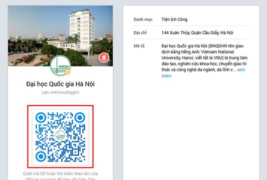Đại học Quốc gia Hà Nội ra mắt kênh Zalo