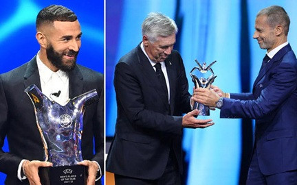 Benzema và HLV Ancelotti cùng giành giải xuất sắc nhất năm của UEFA