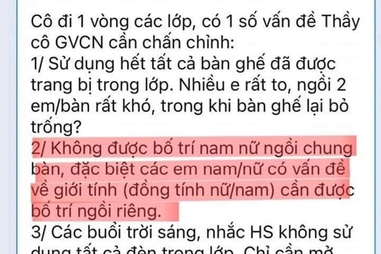 Một trường ở TPHCM không bố trí học sinh có vấn đề về giới tính ngồi cạnh nhau