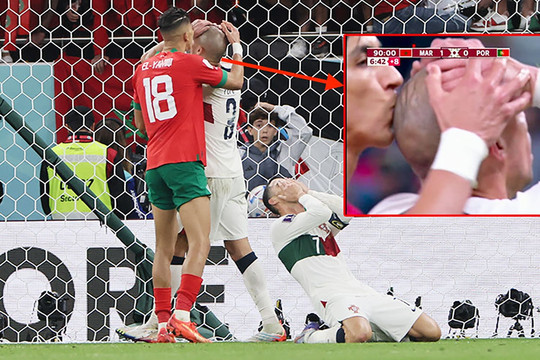 Hậu vệ Morocco gây sốt với nụ hôn dành cho Pepe