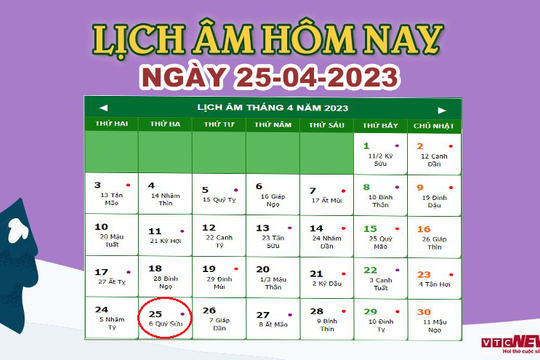 Lịch âm 25/4 – Âm lịch hôm nay 25/4 - Xem lịch vạn niên 25/4/2023