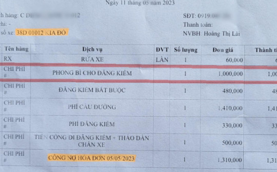 Hà Tĩnh: Hóa đơn tại một gara có mục phí "phong bì cho đăng kiểm"