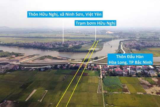 Toàn cảnh vị trí quy hoạch xây cầu vượt sông Cầu nối Hòa Long, Bắc Ninh với Việt Yên, Bắc Giang