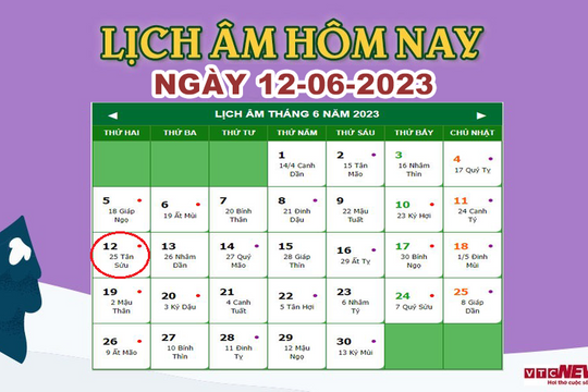 Lịch âm 12/6 – Âm lịch hôm nay 12/6 - Lịch vạn niên 12/6/2023