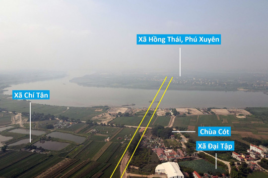 Toàn cảnh vị trí quy hoạch xây cầu Chí Tân vượt sông Hồng trên tuyến cao tốc nối Hưng Yên - Hà Nội