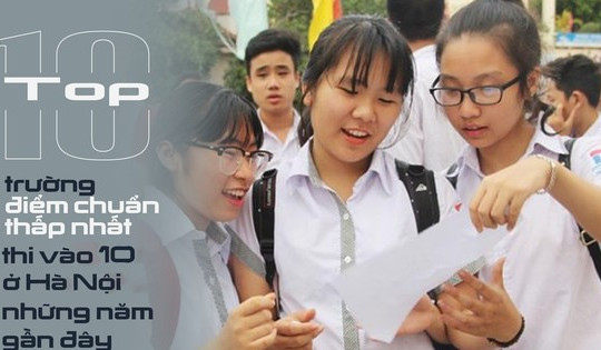 Infographics: Top 10 trường điểm chuẩn thấp nhất thi vào 10 ở Hà Nội những năm gần đây