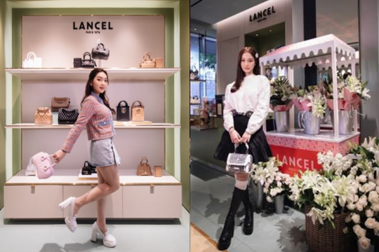 Jun Vũ và Chloe Nguyễn chụp cùng hoa tươi và túi xinh, kỷ niệm 1 năm khai trương cửa hàng Lancel Saigon Centre