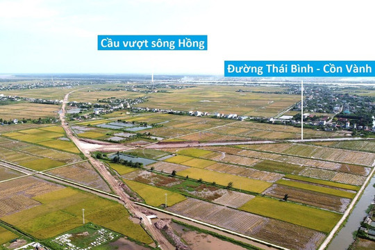 Toàn cảnh đường Thái Bình - Cồn Vành đang xây dựng qua huyện Tiền Hải