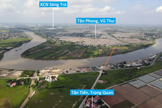 Toàn cảnh vị trí dự kiến xây cầu vượt sông Trà Lý nối huyện Đông Hưng - Vũ Thư, Thái Bình