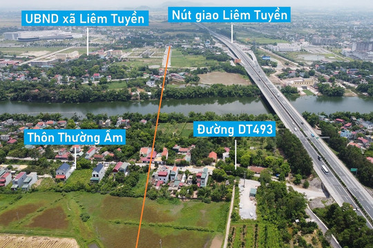Toàn cảnh vị trí quy hoạch xây cầu vượt sông Châu Giang gần cao tốc Cầu Giẽ - Ninh Bình