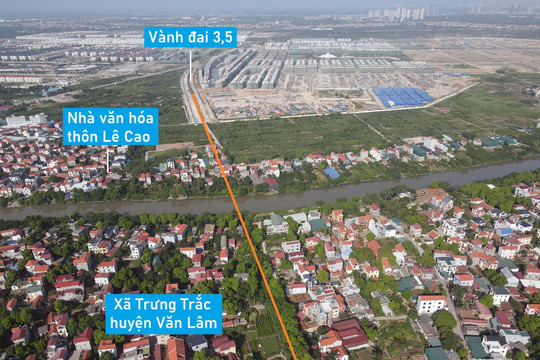 Toàn cảnh vị trí sẽ xây cầu vượt sông Bắc Hưng Hải trên đường vành đai 3,5 nối Văn Giang - Văn Lâm, Hưng Yên