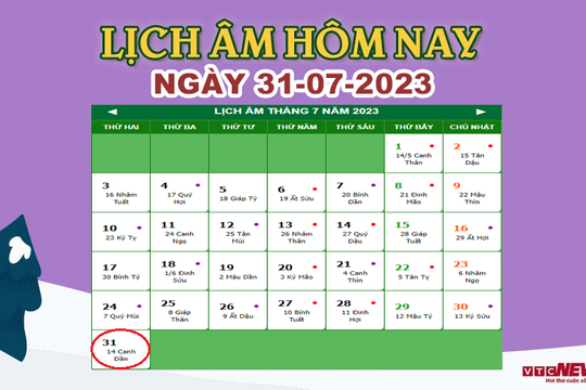 Lịch âm 31/7 – Âm lịch hôm nay 31/7 chính xác nhất - lịch vạn niên 31/7/2023