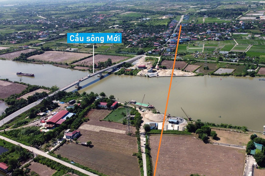 Toàn cảnh vị trí sẽ xây cầu vượt sông Luộc nối xã Tiên Cường - Quyết Tiến, huyện Tiên Lãng, Hải Phòng