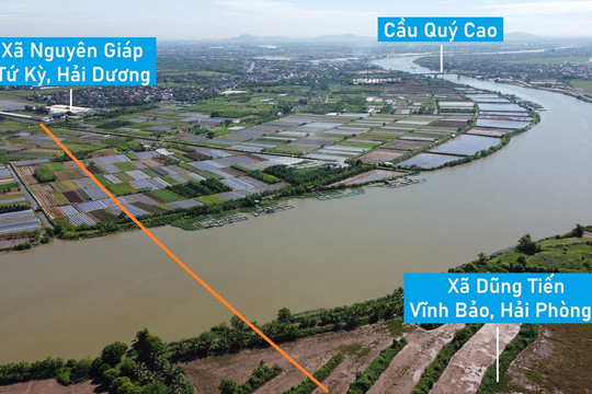 Toàn cảnh vị trí dự kiến xây cầu đường sắt vượt sông Luộc nối Hải Phòng - Hải Dương