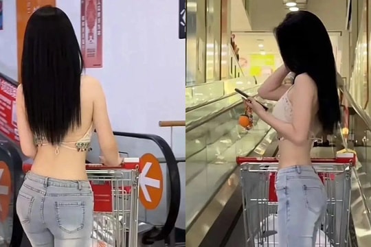 Cô gái diện áo hở buộc dây đi siêu thị, chỉ lộ bóng lưng vẫn gây chú ý