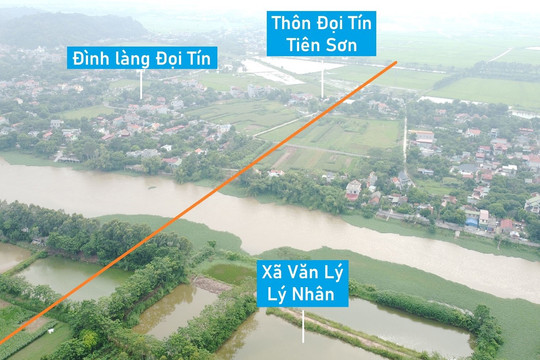 Toàn cảnh vị trí quy hoạch xây cầu vượt sông Châu Giang nối xã Tiên Sơn, Duy Tiên với Văn Lý, Lý Nhân, Hà Nam