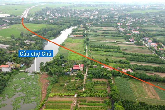 Toàn cảnh vị trí quy hoạch xây cầu vượt sông Châu Giang nối xã Ngọc Lũ, Bình Lục với Nhân Nghĩa, Lý Nhân, Hà Nam